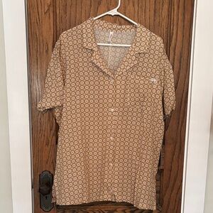 RVCA Women’s Brown Geometric Daisy Luna Button Down Coverup Shirt